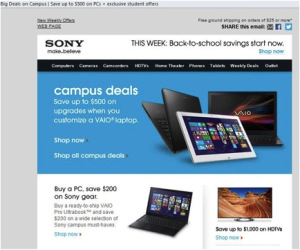 Sony back-to-school email