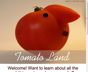 tomatoland web site with content hidden below the fold