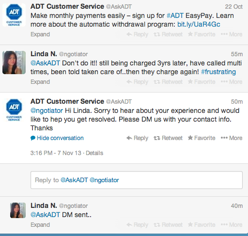 ADT Customer Tweet