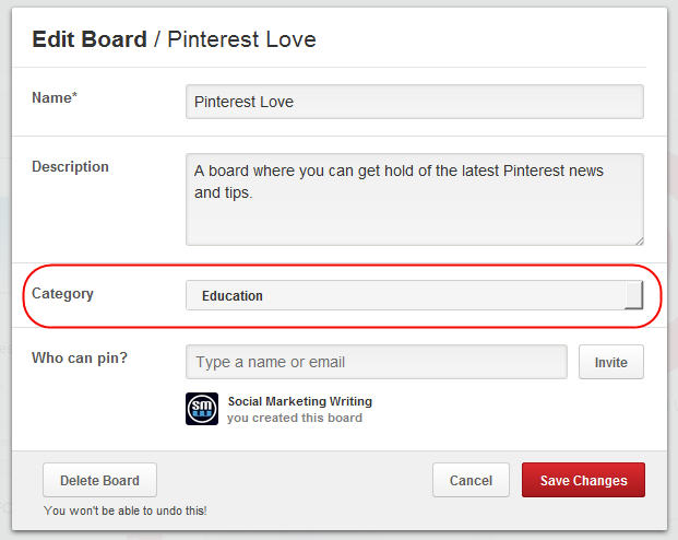 Add Board Categories to Your Boards