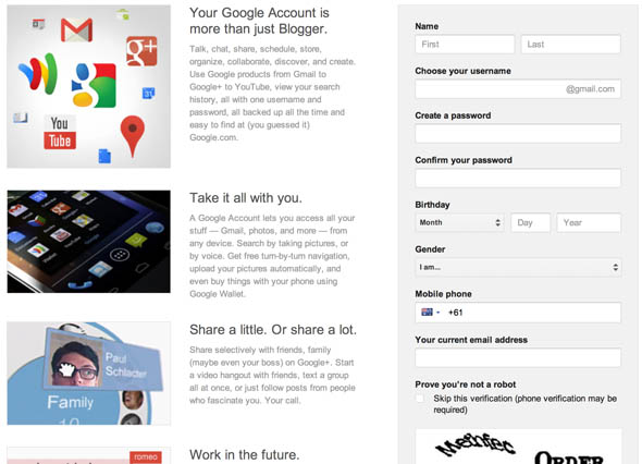 Blogger Google Sign up