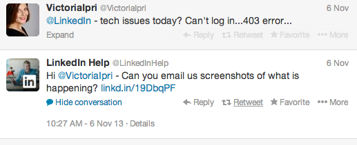 LinkedIn Customer Tweet