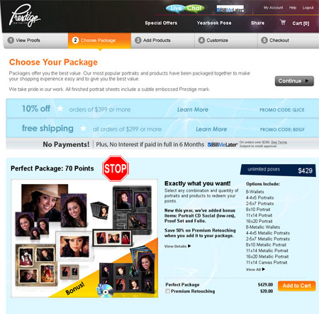 Choose packages page