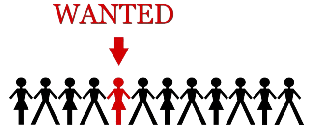 'wanted' sign with male and female people icons