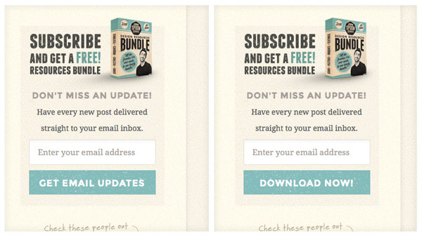 Different Words on Buttons Vary Blog Email Signups