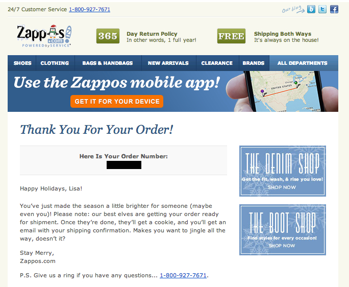 zappos thank you for your order