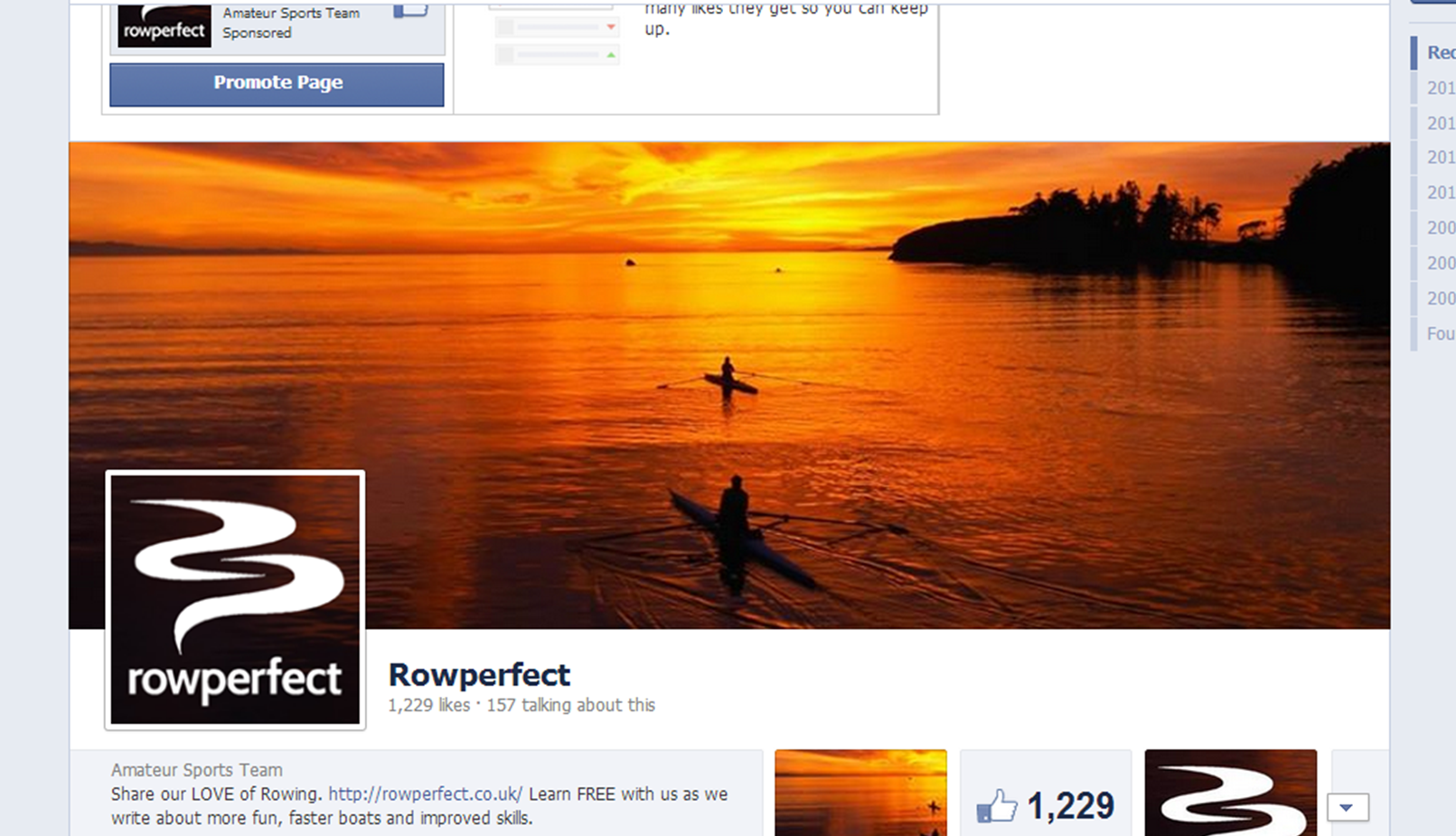 Screenshot of Rowperfect Facebook page