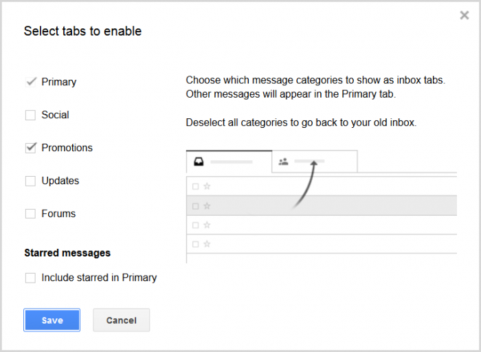 Gmail tab selection