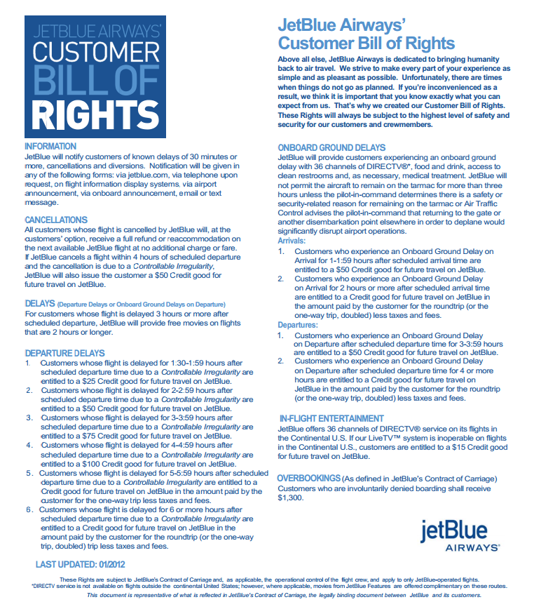 jetblue customer bill of rights