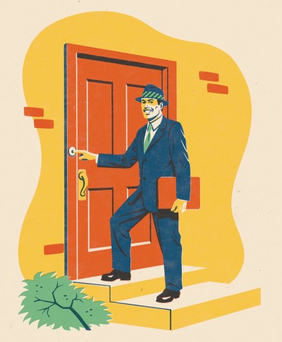 Door to door salesman to illustrate selling before customer profiling