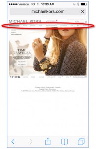 Michael Kors Global Navigation image from UsefulUsability.com