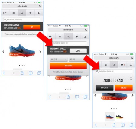Nike system feedback Added to Cart information image from UsefulUsability.com
