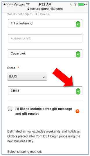 Nike system feedback form data validation image from UsefulUsability.com