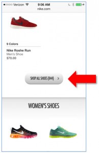 Nike selection tool with number of products indicated image from UsefulUsability.com