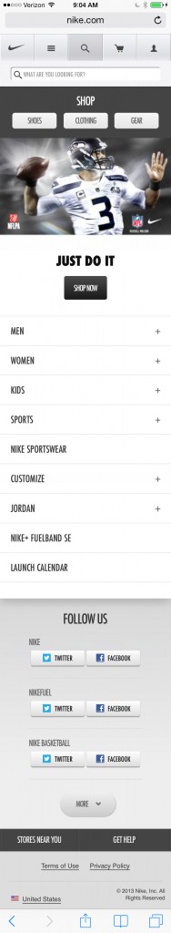 Nike mobile home page full length image from UsefulUsability.com
