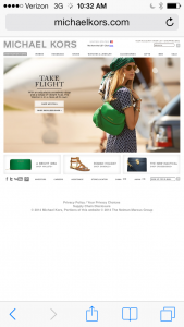 Michael Kors home page mobile image from UsefulUsability.com