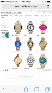Michael Kors product category page image from UsefulUsability.com