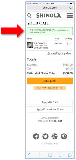 Shinola system feedback Add to Cart image from UsefulUsability.com