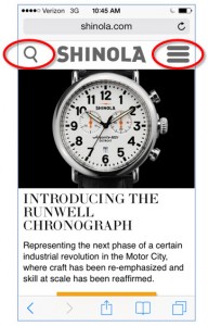 Shinola mobile global navigation elements from UsefulUsability.com