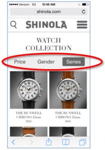 Shinola product page with filters image from UsefulUsability.com
