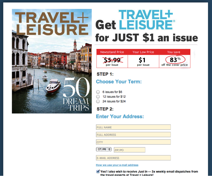 travel magazine paid search landing page