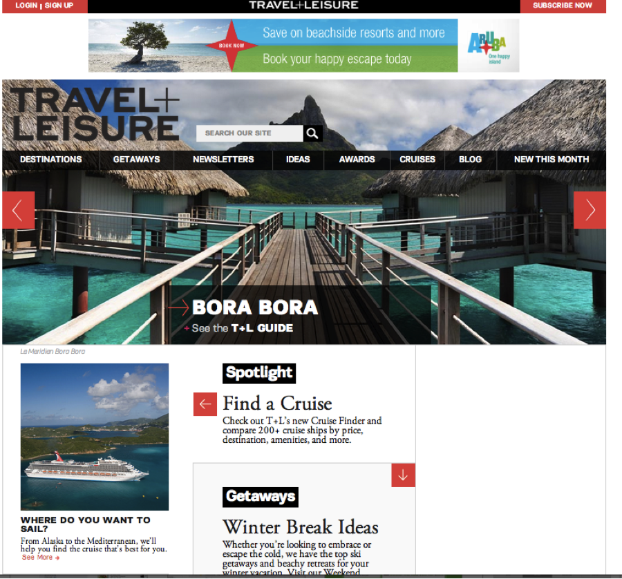 travel magazine organic search landing page