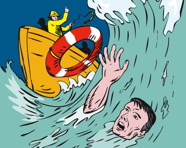 Man drowning lifeline boat