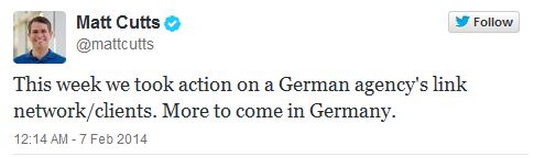 Matt Cutts tweet - Google blocks German link network