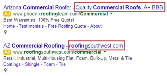 Roofing Adwords Example