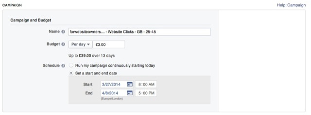 Set budget for facebook ads