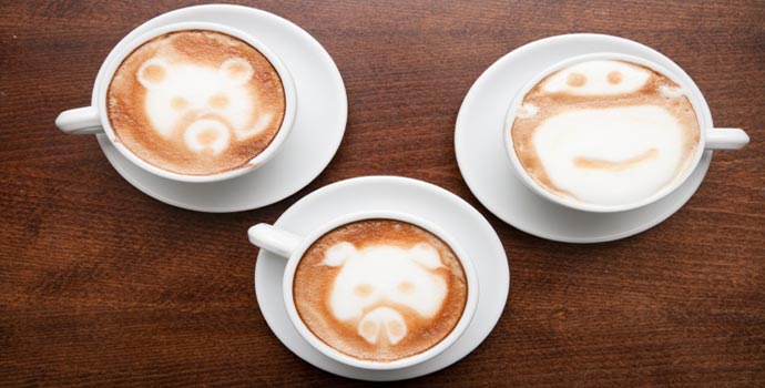 three coffee latte shapes