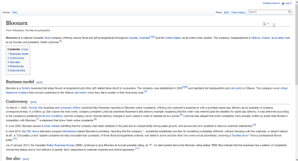 Bloomex Wikipedia Page
