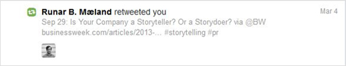 Runar B. Maeland Re-tweet of businessweek article on storytelling