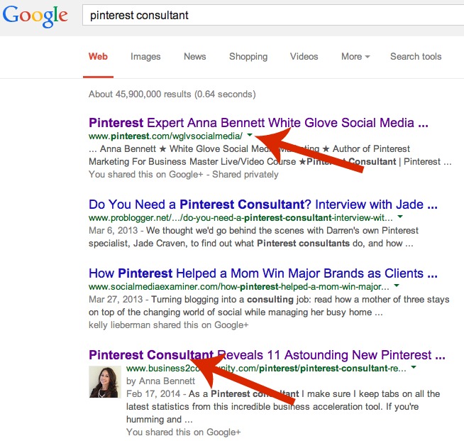 Pinterest consultant ranks number on Google search engine.jpg