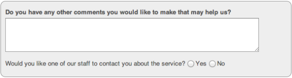 Example check box for customers to request follow up. 