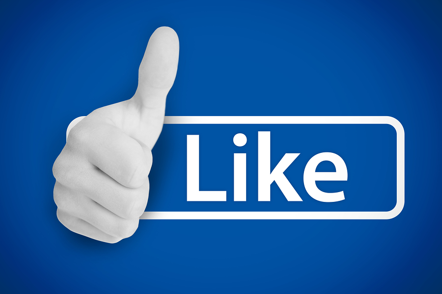 White thumb up next to the like from social networks on blue bac