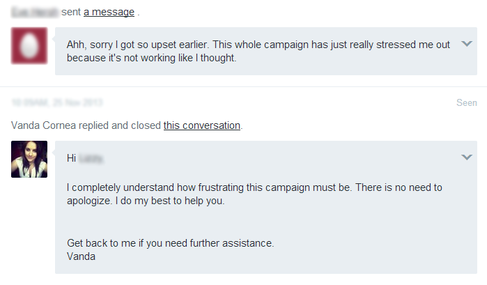 Our customer managed to solve her issue and apologized for her previous messages. Being nice pays off every time!