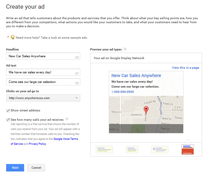 Google Adwords Express Create Your Ad