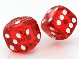 two red dices falling
