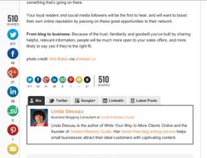 Example of social sharing buttons on a blog
