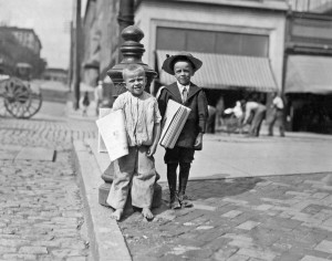 Lewis Hine - Richard Green (with hat), 5 year old newsie.  Many of these little newsboys here. Richmond, Virginia, 1911