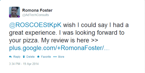 Initial complaint tweeted to @ROSCOEStKpK.