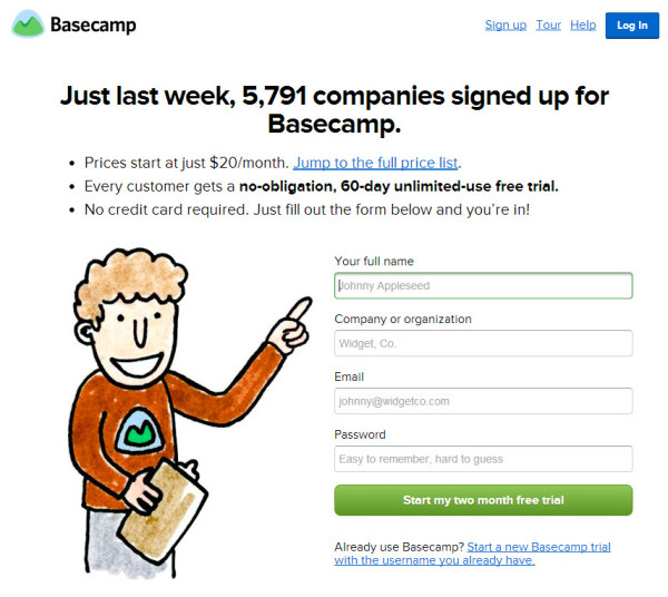 basecamp landing page