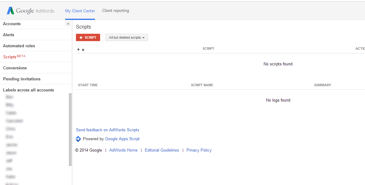 AdWords Scripts for My Client Center