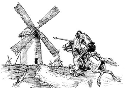 don quixote charges at windmill