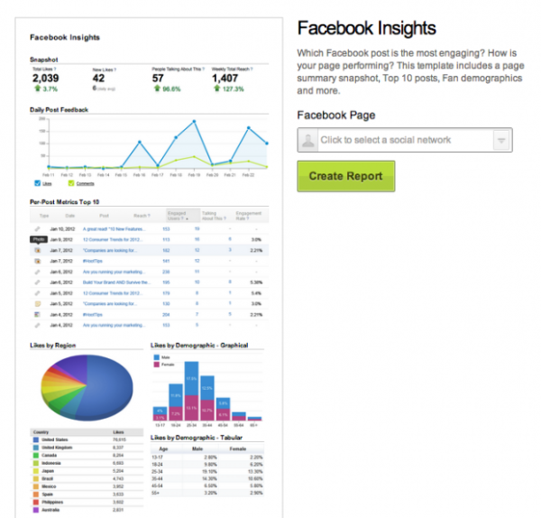 The Facebook Insights module within HootSuite Analytics