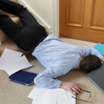 Business man falling down the stairs in the office concept for a