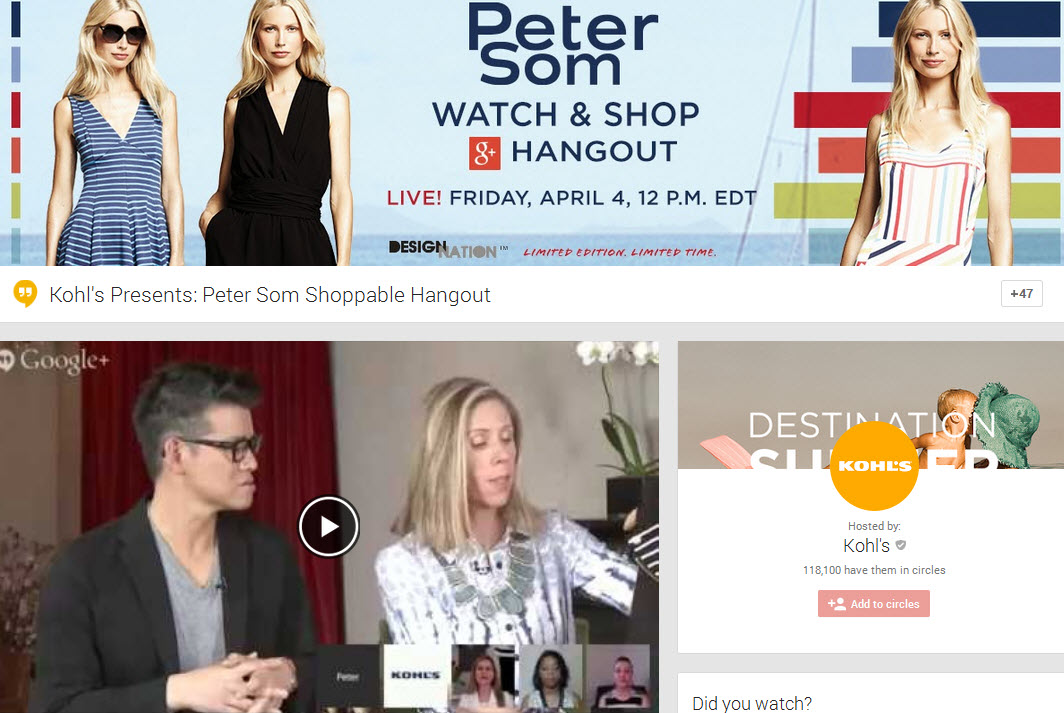 Kohl and designer Peter Som Watch and Shop Shoppable Hangout
