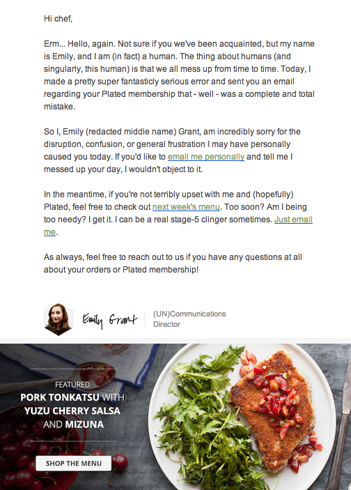 Email Marketing Plated Apology