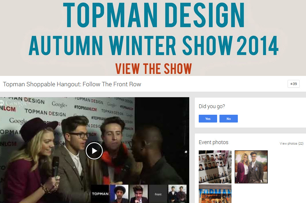 Top Man Shoppable Hangout Follow The Front Row featuring their mens Autumn Winter 2014 collection